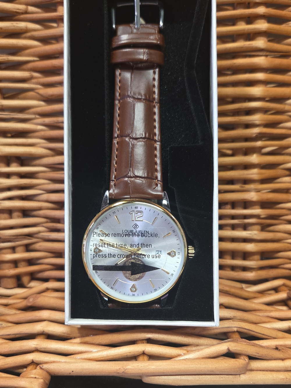Louie Juelen AUTOMATIC Brown Leather Strap Men’s Watch - Gold Case